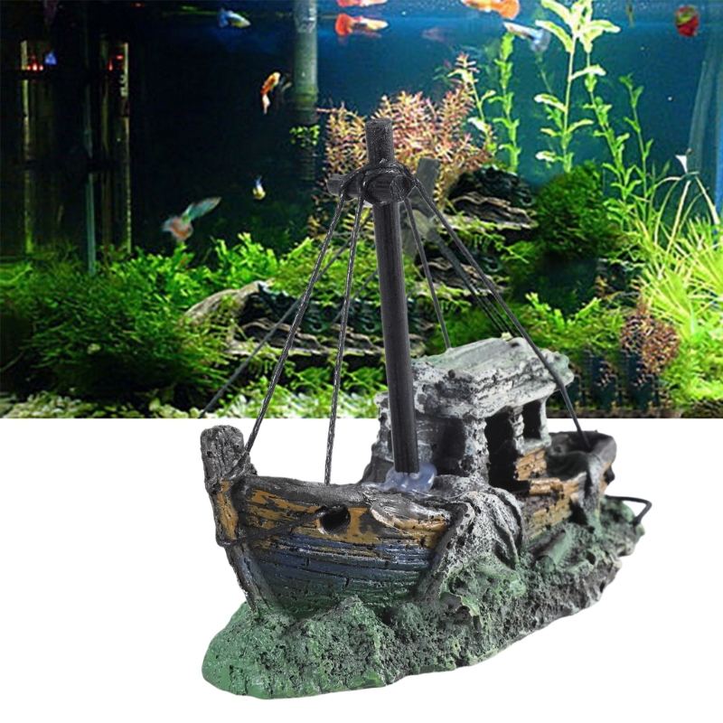 Aquarium Fish Games - Aquarium Sunken เรือตกแต่งเรซิ่น Fishtank เครื่องประดับ Hideout