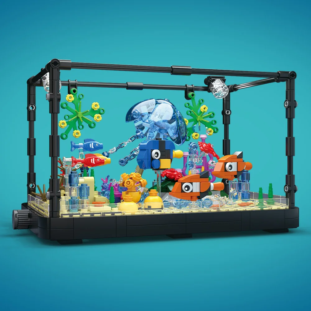 ชุดบล็อกตัวต่อตู้ปลาพร้อมไฟ，ตู - Aquarium Fish Games บทวิจารณ์และราคา