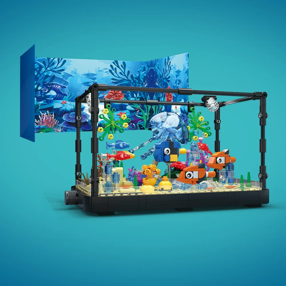 ชุดบล็อกตัวต่อตู้ปลาพร้อมไฟ，ตู - Aquarium Fish Games บทวิจารณ์และราคา